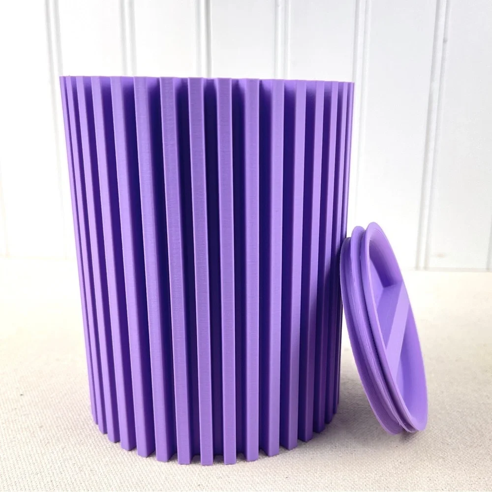 Striped Lidded Storage Container, Organizer for Desk, Vanity or Home